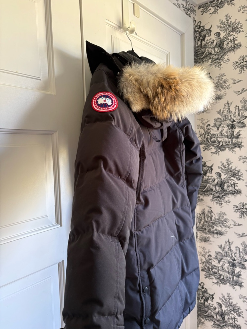 Canada Goose Women's Dark Brown Long Puffer Parka with Fur-Trim Hood